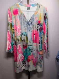 Camicetta lunga Simply Art by Dolcezza top donna XL rosa e blu stampa artistica - Foto 1 di 7