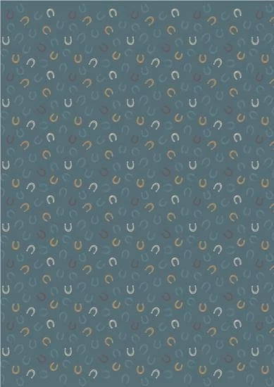 Lewis & Irene Farley Mount Horseshoes on Teal A226.3 Cotton Fabric - PER METER