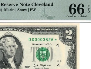 2003* $2 Cleveland STAR Federal Reserve Note 1937-D* Low Serial *3526 PMG 66 EPQ - Picture 1 of 3