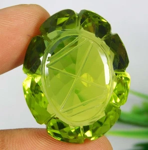 Carved Certified 80.15 Ct Natural Green Peridot Oval Carving Cut Gemstone - Picture 1 of 9