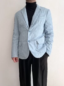 Mexx Men's 100% Linen Down-Filled Blazer Jacket Light Blue Padded Size US 42R - Picture 1 of 14