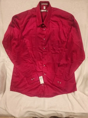 Geoffrey Beene Red Sateen Wrinkle Free Mens Button Dress Shirt XL  17  -  36/37 - Image 1 of 4