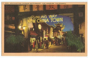 Ginling Way New China Town Los Angeles Linen Vintage Postcard - Picture 1 of 2