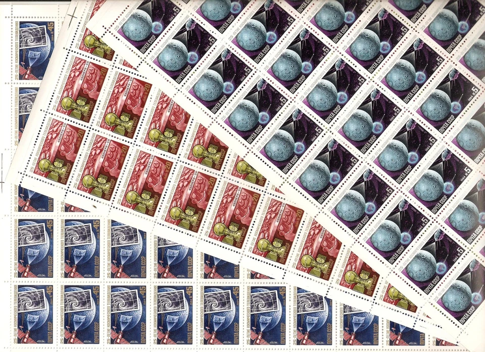 UdSSR 1984 - Nr. 5151-53 postfrisch ** YT 125€ - FERNSEHEN AUS DEM ALLRAUM 25. ANN (3 BLÄTTER) - Bild 1 von 1