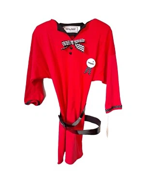 Винтажный 80-х девочек красный подпоясанный доломан платье наплечные подушечки размер 4 бант точка GINGHAM - Изображение 1 из 4