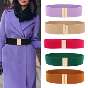 Wide Elastic Belt Down Coat Waist Belt Metal Buckle Dress Decoration Waistband - Picture 1 of 39