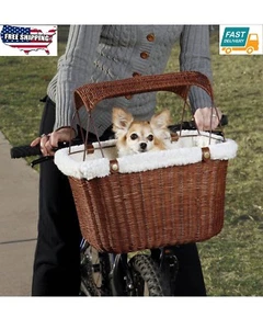 New Outdoor Wicker Bicycle Basket Carrier Puppy Pet cat Portable Bike Seat Brown - Picture 1 of 5