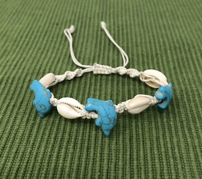 Дельфин браслет бирюзовый дельфин и каури морской раковины белый конопли браслет плетеный - Изображение 1 из 4