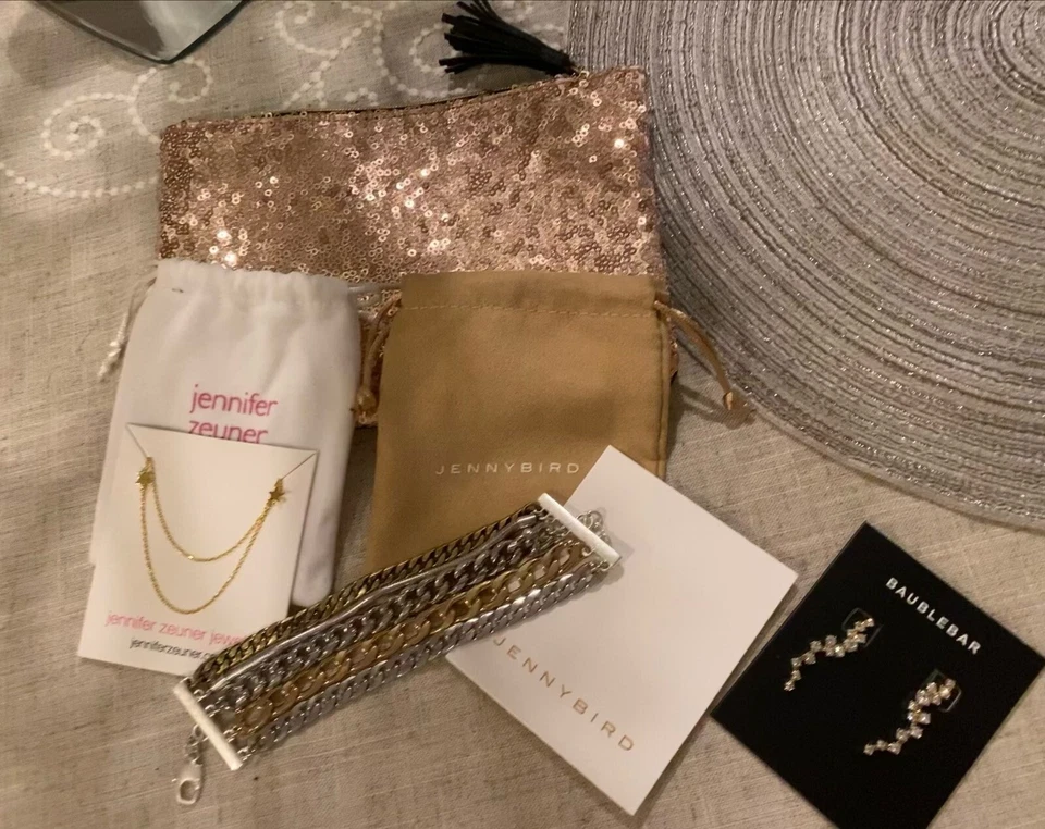 Jenny BIRD 镀金、银色和铂金奥斯汀 CUFF 手镯 8 英寸 + 更多物品 — 第 1/4 张图片