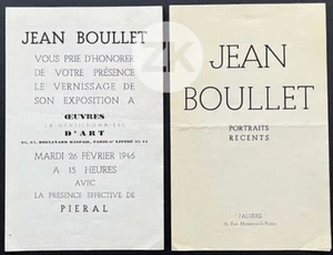 JEAN BOULLET Piéral painting drawing exhibition 2 docs 1946/1952 - Picture 1 of 2