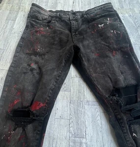 Jeans Uomo Jordan Craig Legacy Edition Ross Fit 32x36 Vernice Splatter Nero - Foto 1 di 11