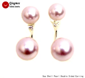 8-10mm Round Purple Sea Shell Pearl Double Sided Earrings for Women Jewelry - Picture 1 of 8