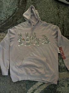 New Looney Tunes Bugs Bunny Light Purple Comfy Hoodie Sz L (42/44) - Picture 1 of 9