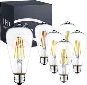 HUDSON BULB CO. Vintage LED Edison Light Bulbs 60W (6 Pack)- E26/E27 Base - Picture 1 of 9