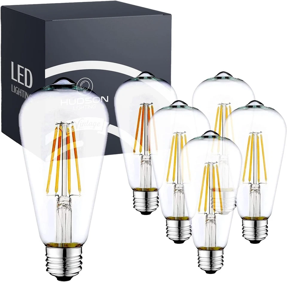 HUDSON BULB CO. Vintage LED Edison Light Bulbs 60W (6 Pack)- E26/E27 Base - Image 1 of 4