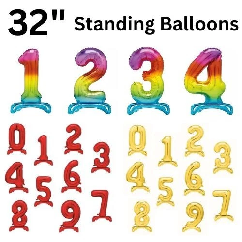 RBK BALLOONS Foil Birthday Balloons Large 30" Free Standing Gold Red Rainbow