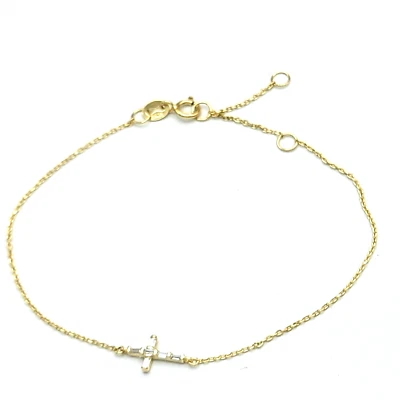 Plata de ley maciza 925 real - chapada en oro. Pulsera Cruz Circonita. Regalo religioso Foto 1 de 3