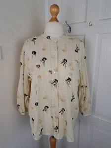 WRAP LONDON Beige Stripe Leaf Print Shirt Size 18 100% Cotton - Picture 1 of 7