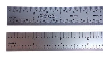 Machinist Ruler/Rule Scale 24" PEC USA Rigid Satin 5R (1/10, 1/100, 1/32, 1/64) - Image 1 of 2
