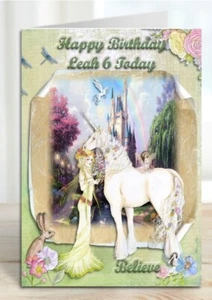 Personalised Birthday Card Unicorn Daughter Granddaughter Niece Sister Girls - Picture 1 of 2