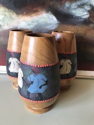 Set Of Three Ethnic African Tribal Hand Painted Tumbler/ Beaker Vase #2 • 49$