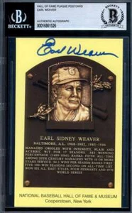 Earl Weaver Beckett BAS Signed Gold Hall of Fame Plaque Autograph - Picture 1 of 2