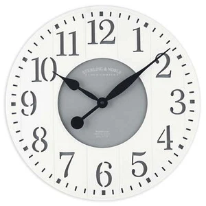 Indoor Round 23.5" White and Gray Arabic Wainscot Farmhouse Analog Wall Clock - Picture 1 of 5