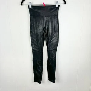 Spanx Black Full Length Moto Faux Leather Gunmetal Leggings Size XS Shimmer - Picture 1 of 3