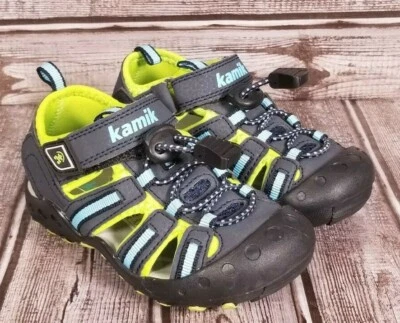 KAMIK Caranguejo Menino 8 Sandálias Biqueira Fechada Sapatos de Água Azul Verde Gancho e Laço Novo sem etiquetas - Imagem 1 de 4