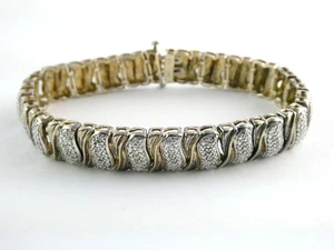 Heng Ngai Gilt Sterling Silver Natural Diamond Pave Accent Tennis Bracelet 7 In - Picture 1 of 24