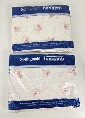 Qty 2 - Vtg NEW Springmaid Bassetti Wondercale CELLINI Floral TWIN FITTED Sheets - Image 1 of 4