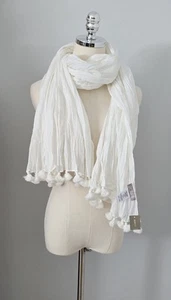 NWT J CREW CRINKLE SCARF SHAWL WRAP WITH TASSELS WHITE $49.50 - Picture 1 of 4