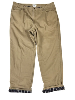 L.L. Bean Flannel Lined Jeans Denim Pants 42x30 (40) Classic Fit Tan Blue Plaid - Image 1 of 4
