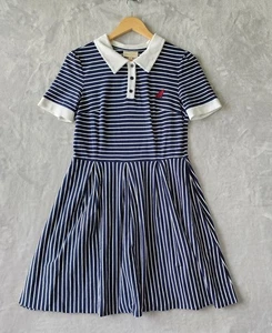 ModCloth Dress Women Large Kitty Cat Logo Navy Blue White Striped Polo Shirt - Picture 1 of 10