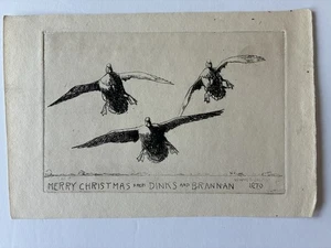Richard Dick Bishop Etching Merry Christmas Dinks And Brannan 1970 Error - Picture 1 of 5