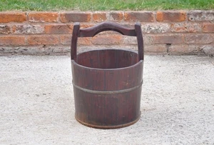 old vintage wooden rice bucket / well water/ planter / pot - FREE DELIVERY - Picture 1 of 7