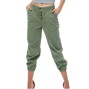Free People Pull On Cadet Cropped Barrel Leg Jogger Utility Pants Green Small - Picture 1 of 11
