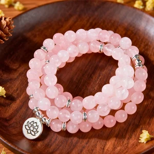 108 Mala Beads Prayer Rose Quartz Healing Women Men Necklace Bracelet Gift - Picture 1 of 3