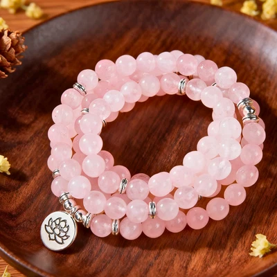 108 Mala Beads Prayer Rose Quartz Healing Women Men Necklace Bracelet Gift - Image 1 of 3