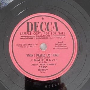 Jimmie Davis Anita Kerr Singers Decca 10" 78 RPM 1953 Country Gospel Promo - Foto 1 di 4