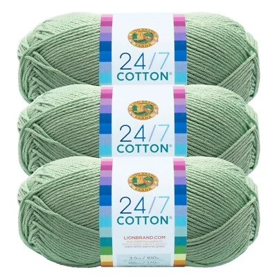 (3 Pack) Lion Brand Yarn 761-156 24/7 Cotton® Yarn, Mint