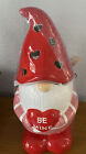 MISS BE MINE VALENTINE GNOME COOKIE JAR LED LIGHTS UP HEART CUT OUTS 13&quot; TALL