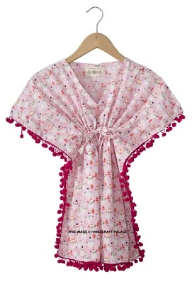 Niños Niña Caftán Handmade Estampado Algodón Suave Playa Top Vestido Indio - Imagen 1 de 2