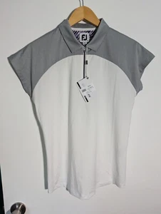 NWT WOMEN'S FOOTJOY CAP SLEEVE POLO, SIZE: M, COLOR: HEATHER GRAY/WHITE (J537) - Picture 1 of 3