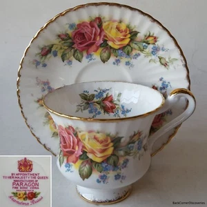 Paragon Fine Bone China England GRANDMA ROSES Georgian Footed Teacup & Saucer - Picture 1 of 12