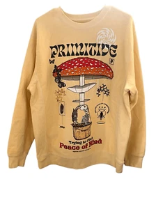 Primitive Skateboarding M Crewneck mushroom skeleton Elevator Washed tan peace - Picture 1 of 5