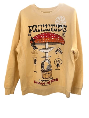 Primitive Skateboarding M Crewneck mushroom skeleton Elevator Washed tan peace - Image 1 of 4