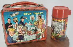 VINTAGE DICK TRACY METALLO LUNCHBOX & THERMOS 1967 - Foto 1 di 12