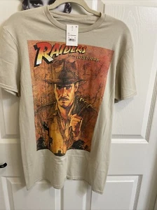 Men's Raiders of the Lost Ark Indiana Jones Distressed Poster Shirt Tan M New - Picture 1 of 5