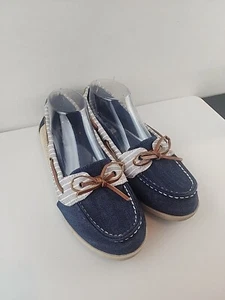 American Eagle Womens Loafer Boat Shoes Size 9.5 Tan/Blue Textile Denim Slip On - Picture 1 of 8